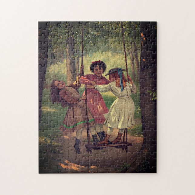 Puzzle Trois filles coudre en forêt | (Vertical)
