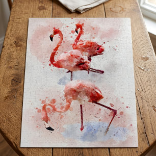 Puzzle Trois flamants roses en impression d'art à l'aquar