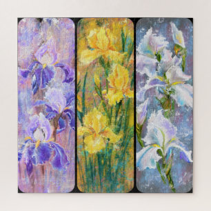 Puzzle Trois Fleurs Irises Colorées - Peinture Originale