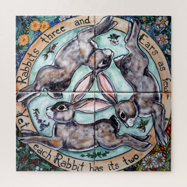Puzzle Trois lapins Lièvre Cercle Chase Bois Animal (Vertical)