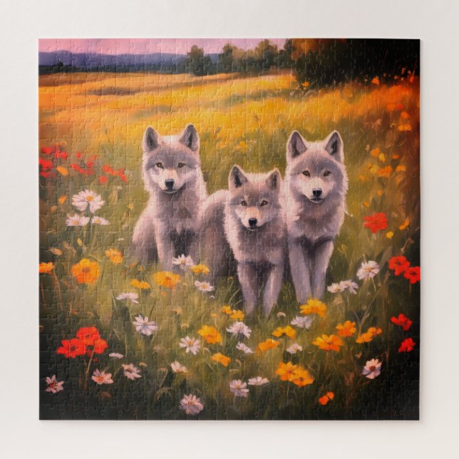 Puzzle Trois louveteaux gris (Vertical)