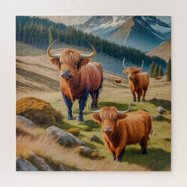 Puzzle Trois majestueux bovins Highland (Vertical)