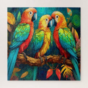 Puzzle Trois perroquets aux couleurs vives