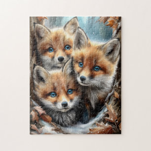 Puzzle Trois Renardeaux Mignons en Forêt