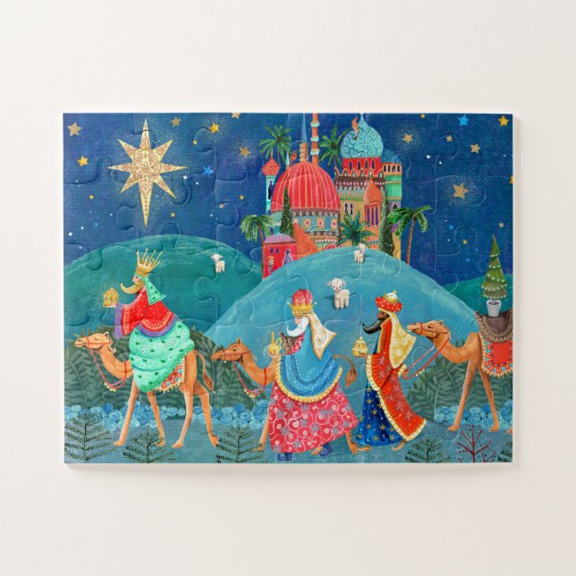 Puzzle Trois Rois Mages fériés Bleu Moderne (Horizontal)