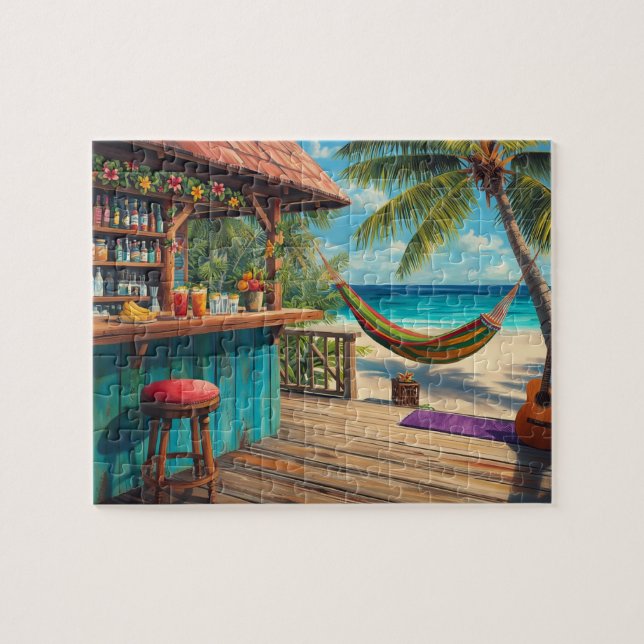Puzzle Tropical Beach Bar Hammock Art (Horizontal)