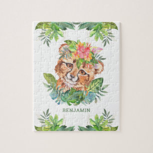 Puzzle Tropical Jungle Safari Cheetah Mignon Enfants Nom
