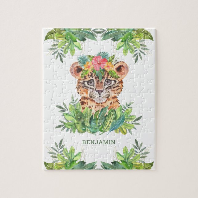 Puzzle Tropical Jungle Safari Léopard Mignon Nom pour Enf (Vertical)