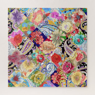 Puzzle Tropical motif floral, couleurs vives.