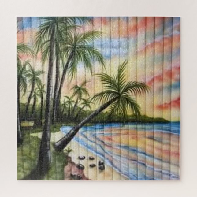 PUZZLE TROPICAL PALM TREES BEACH BLINDS (Vertical)