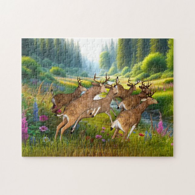 Puzzle Troupeau de cerfs courant vers la rivière (Horizontal)
