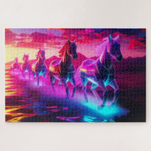 Puzzle Troupeau électrique - Chevaux Synthwave
