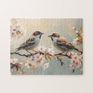 Puzzle Trouver des oiseaux sur une branche de fleurs de c