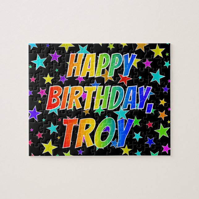 Puzzle "TROY" Prénom, Amusant "HEUREUX ANNIVERSAIRE" (Horizontal)