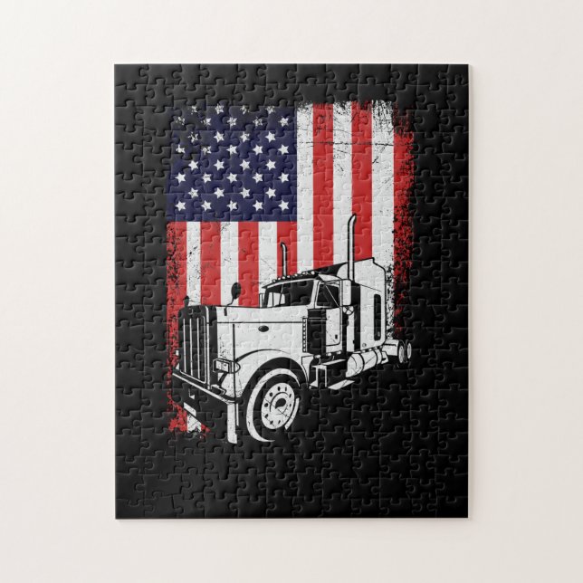Puzzle Truck Driver American Flag Trucker Gift (Vertical)