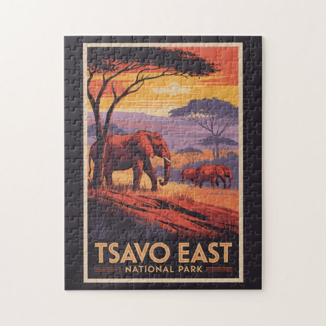 Puzzle Tsavo East National Park Kenya Illustration Travel (Vertical)