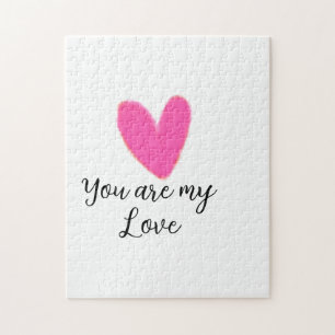 Puzzle tu es mon amour cœur aquarelle rose rouge kidretro