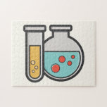 Puzzle Tube d'essai de chimie et bécher<br><div class="desc">Un puzzle avec une jolie illustration d'un tube d'essai tenant du liquide jaune et un flacon/bécher arrondi tenant du liquide vert avec des bulles rouges.</div>