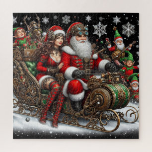 Puzzle Tuile de Steampunk ~ Père Noël Avec Femme & Elfes 