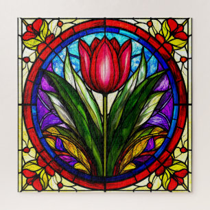 Puzzle Tulipe rouge et motifs floraux colorés