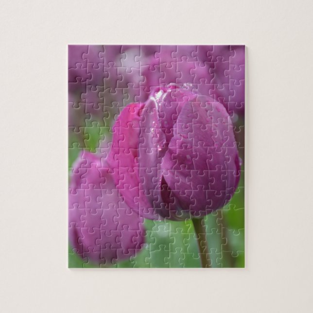 Puzzle Tulipe violette avec gouttes d'eau (Vertical)