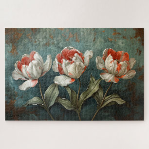 Puzzle Tulipes à rayures rouges et blanches Peinture à l'