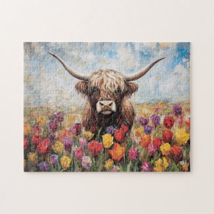Puzzle Tulipes colorées de vache Highland Peinture