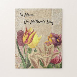Puzzle Tulipes Crocus sur papier peint Vintage beige