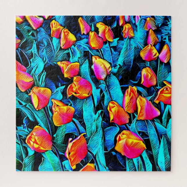 Puzzle Tulipes d'art orange et or (Vertical)