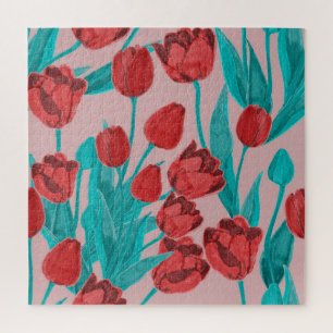 Puzzle Tulipes de printemps, motif floral dessiné à la ma