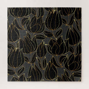 Puzzle Tulipes d'or noir : modèle floral de luxe
