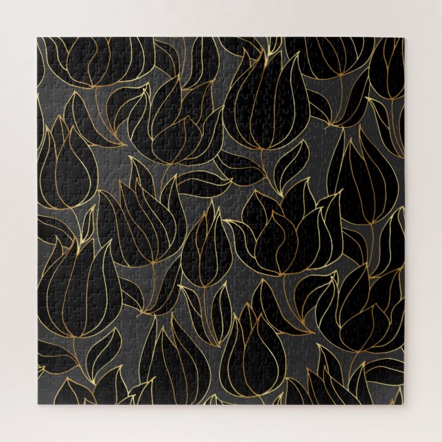 Puzzle Tulipes d'or noir : modèle floral de luxe (Vertical)