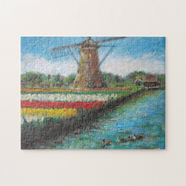 Puzzle Tulipes et peinture de moulin à vent (Horizontal)