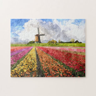 Puzzle Tulipes hollandaises colorées Fields Watercolor A