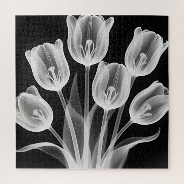 Puzzle Tulipes noires et blanches Élégant monochrome (Vertical)