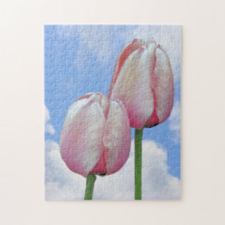 Puzzle Tulipes Roses Ciel Bleu Et Nuages Blancs