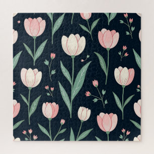 Puzzle Tulipes roses élégantes motif floral sans couture