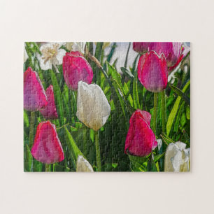 Puzzle Tulipes Roses Et Blancs Peint