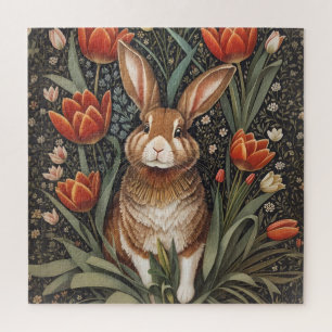 Puzzle Tulipes rouges Brown de lapin William Morris inspi