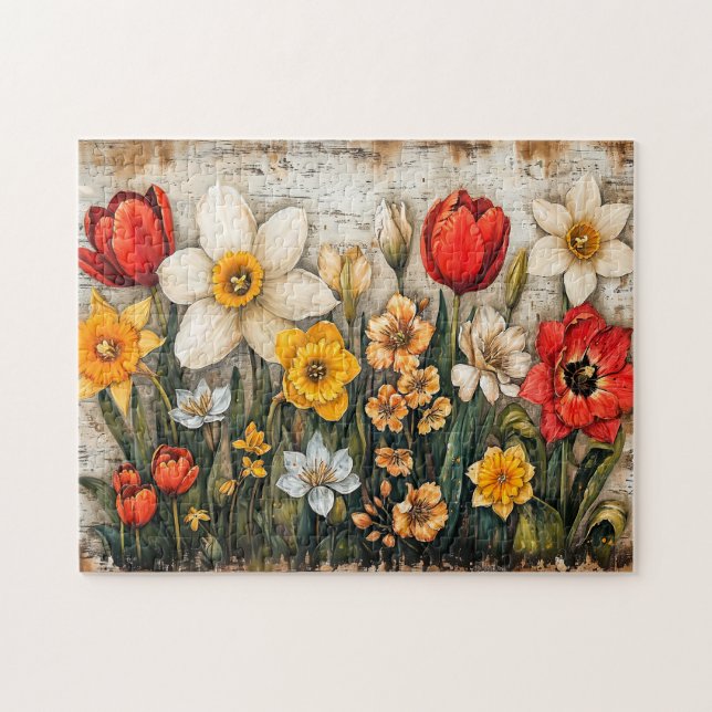 Puzzle Tulips and Daffodils with Rustic Charm (Horizontal)