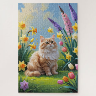 Puzzle Turc Angora Fleurs de printemps de chats peinture