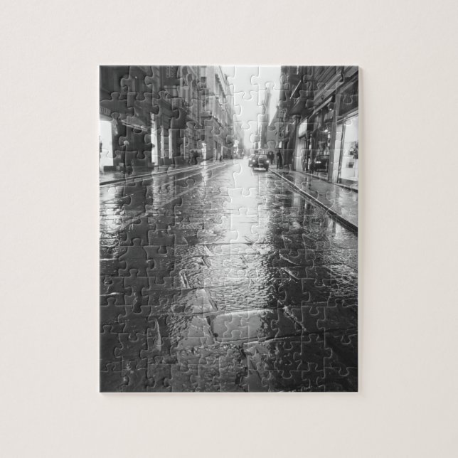 Puzzle Turin Italie, Rue humide Soirée (Vertical)