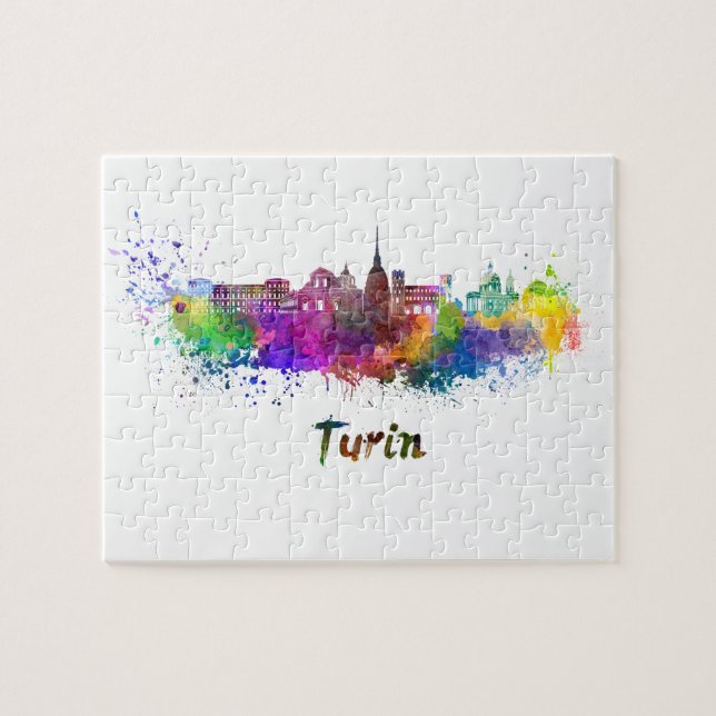 Puzzle Turin skyline in watercolor (Horizontal)