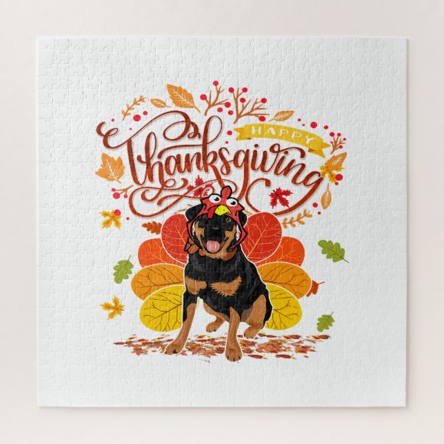 Puzzle Turquie Thanksgiving Fall Funny Rottweiler Chien O (Vertical)