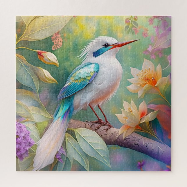 Puzzle Turquoise aile  crête blanche Imaginaire Oiseau (Vertical)