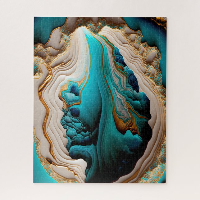 Puzzle Turquoise Aqua Blue Gold Gemstone Acrylique Pour A (Vertical)