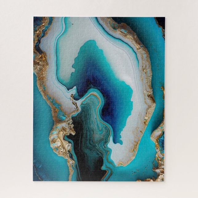 Puzzle Turquoise Aqua Blue Gold Gemstone Acrylique Pour A (Vertical)