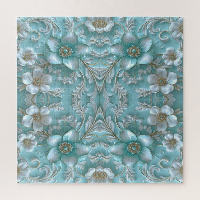 Puzzle turquoise blanc floral (Vertical)
