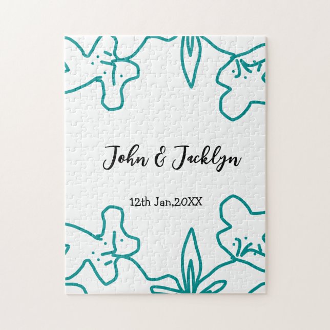 Puzzle Turquoise bleu couple marié date flstylish  (Vertical)