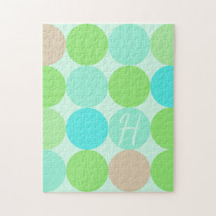 Puzzle Turquoise Bleu Vert & Cercles Orange Monogramme